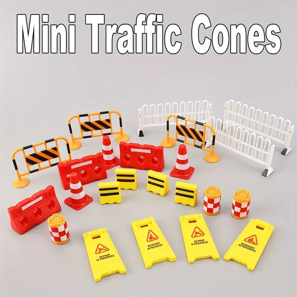 [Construction Cake Topper] 9/11/14pcs/set Mini Traffic Cone Road Sign Warning Sign Cake Topper | Construction Themed for Birthday Party, Halloween, Christmas Cake Decoration & Event Supplies
