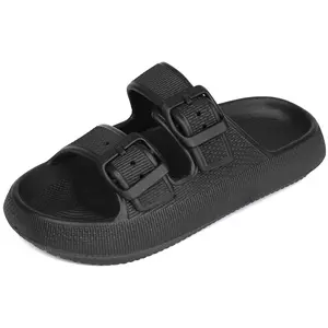 Women's Fashion Slip-On Sandal With Double Buckle Adjustable Strap Comfortable Thick Sole Beach Pool Casual EVA Slide Slipper Footwear