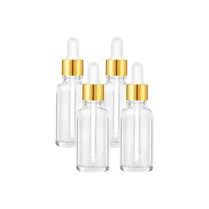 Eye Dropper Bottles 2 oz 4 Pack (Glass Bottles 60ml with Golden Caps, 12 Labels, Funnel & Measured Pipettes) Empty Tincture Bottles for Essential Oils Perfume Set