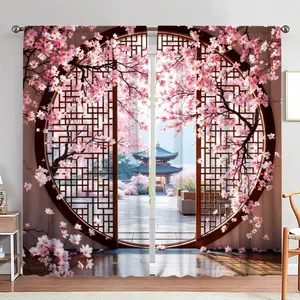Cherry Blossom Tree Pattern Door Curtain, 1 Set Chinese Style Door Curtain, Home Decor for Living Room Bedroom, Room Divider Curtain, Home Decoration Curtain