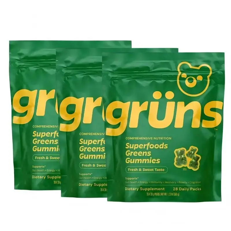 Grüns Superfood Greens Gummies: Comprehensive nutrition supplement with 60+ ingredients: Vitamins and Minerals, Prebiotics for Digestive Health, Adaptogens, Chlorophyll, Chlorella, Fruits and Vegetables, Gluten Free, Vegan, Third Party Tested
