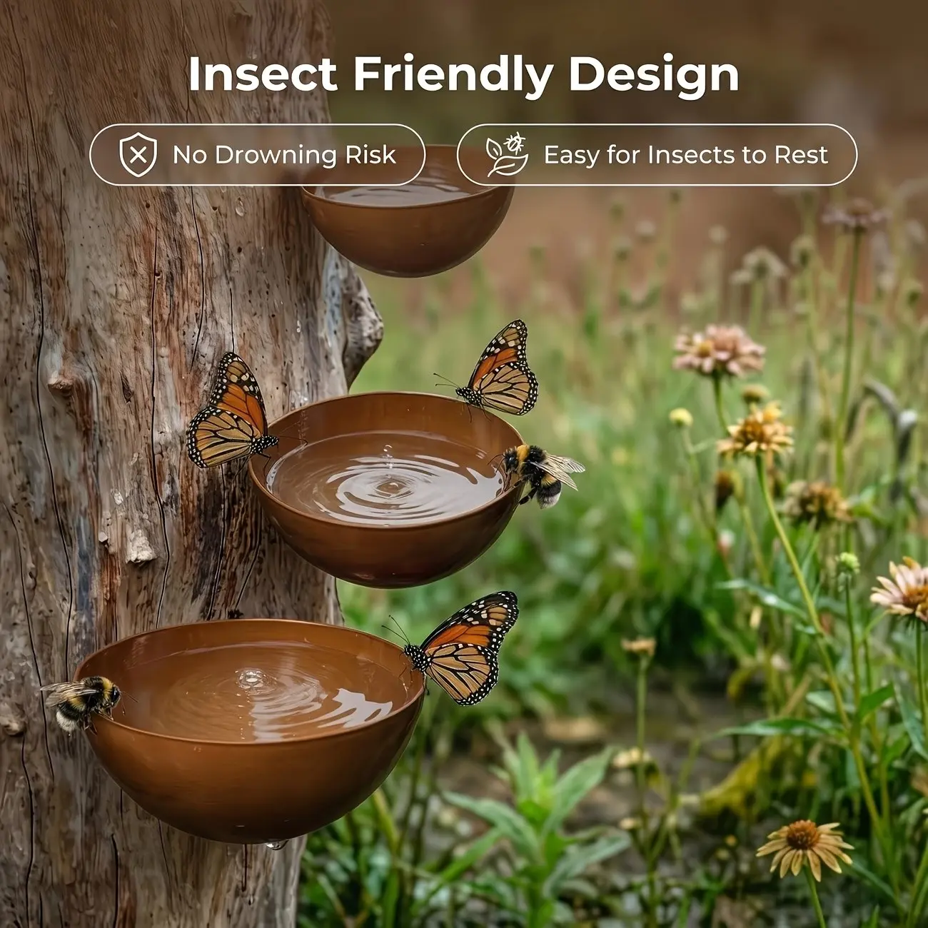 3-Piece Retro Rainwater Collector Kit——Screw Fix Design, Suitable for Insect Feeding Stations, Gardening Poles, and Metal Decorations, Versatile, Friendly