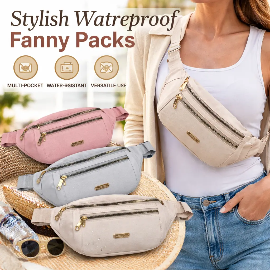 Women's Waterproof Bum Bag (3pcs) - Adjustable 23-45 In Hands-Free Lightweight Waist Pack for Sports, Travel, Storing Cards, Keys, Phone