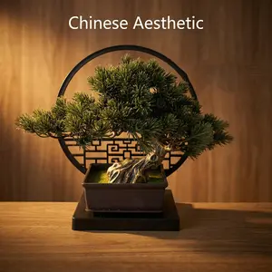 Elegant Chinese Style Artificial Bonsai Set, Pine Tree Shape, Home Decor, Perfect Mother's Day & Father's Day Gift, Includes Flower Pot, Plastic Plants, Fake Indoor Plants