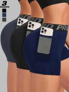 Women's Summer Sport Shorts Letter Pro High Waist Butt Lifting Yoga Pants Fitness Mesh Pocket Three-Quarter Running Pants Skinny Workout Shorts Workout Impact Shorts Tight Fitted Shorts Gym Shorts Women