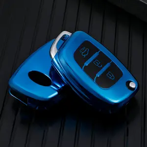 TPU Key Protector Electroplated Finish Classic Blue Colorway Triple-Button Key Cover Compatible with Hyundai X25, ix35, Elantra, Verna, Elantra GT, and Sonata Effectively Prevents Key Scratches