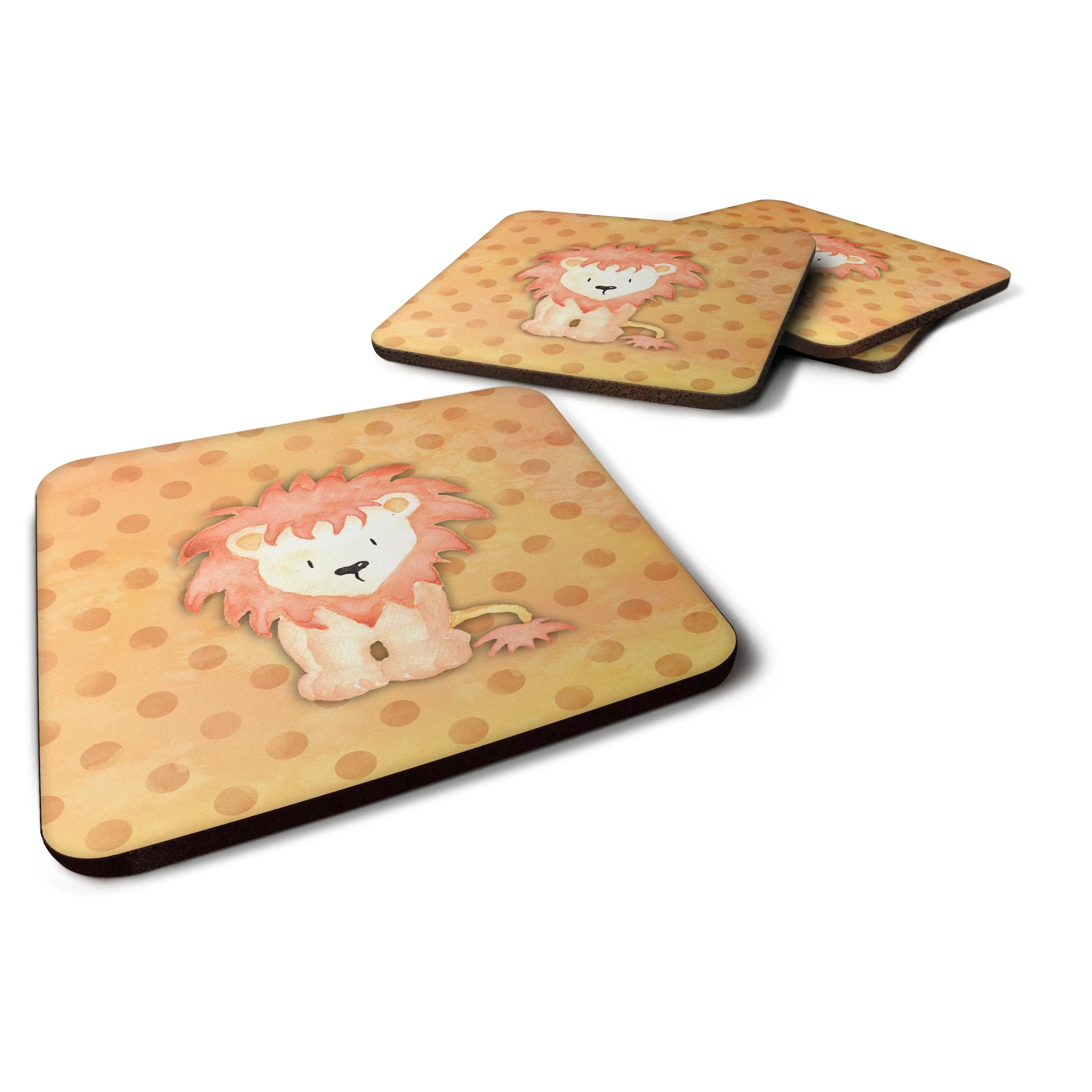 Polkadot Lion Watercolor Foam Coaster Set of 4, Kitchen Tableware, Model BB7374FC