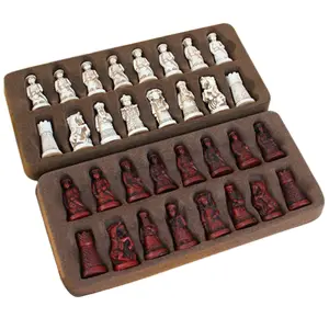 Antique Small Chess Leather Chess Board Figures Shape Chess Resin Terracotta Chess Pieces for Parent-Child Entertainment Family Board Games Chess Set