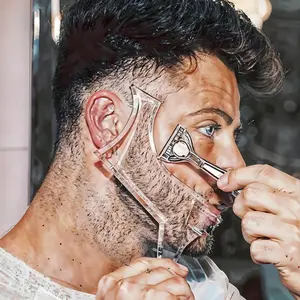 Beard Shaping Tool Comb for Perfect Line Up Edging Men Jaw Cheek Neck Symmetric Curve Step Cut Works with Razor Trimmer Clipper Clear 1pc Handy Haircare