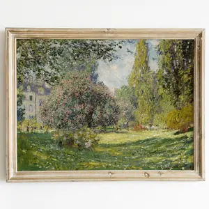 French Country Cottage Vintage Landscape Flower Garden Painting | French Antique Oil Painting | Farmhouse Painting |  PRINTABLE Art