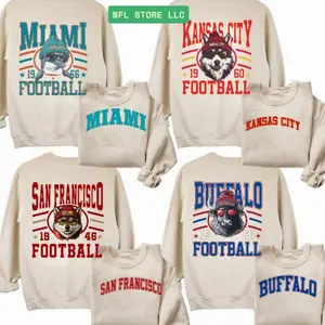 Vintage Football 2 Side Unisex SAND Crewneck Sweatshirt -  Long Sleeve, Medium Clothing Length - Spirit Animal Football, Sports Home Town, Menswear, Custom Team  RY