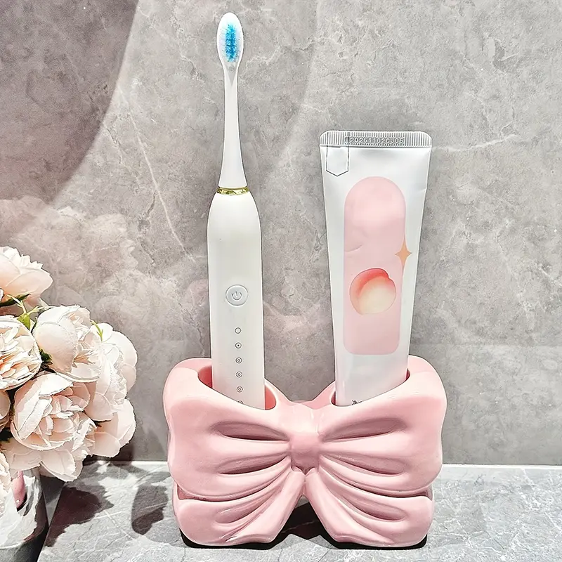 Girly Heart Bowknot Toothbrush Holder Creative Bathroom Washstand Electric Toothbrush Toothpaste Ceramic Storage Rack