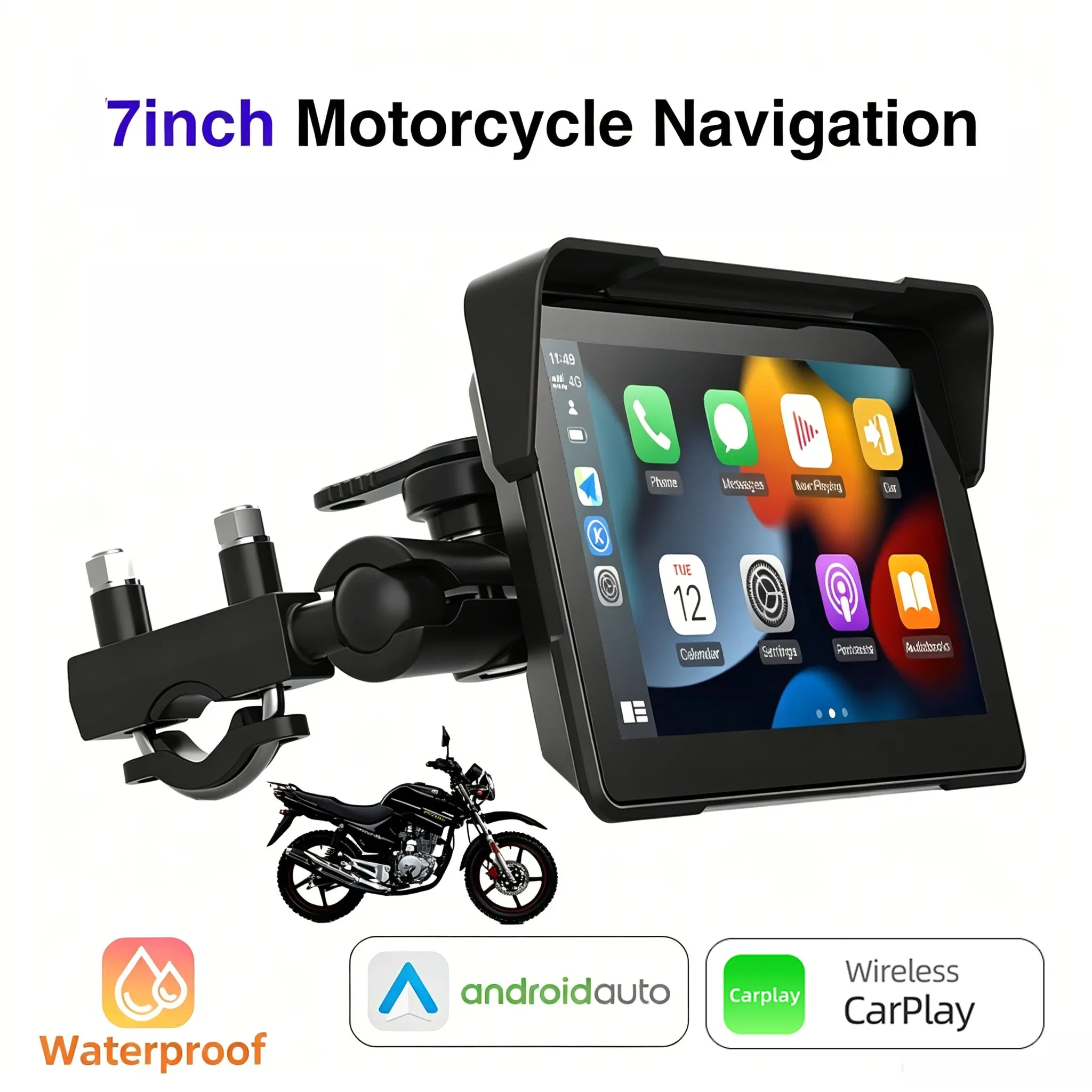Anti-Theft Magnetic Quick Release 7 Inch Motorcycle Screen, Wireless CarPlay & Android Auto, IP67 Waterproof Touch Display, Tool-Free Installation, Fits All 12V Motorcycles Automotive Accessories