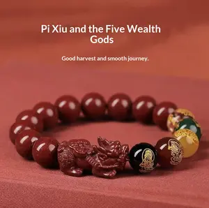 Cinnabar Pixiu Wealth Bracelet | Five Way Fortune Gods Good Luck Protection Bracelet for Abundance Manifestation money special version energy jewelry romantic gift chic accessories regalo autumn rapper chain first valentine's day gifts junk jew lery flex