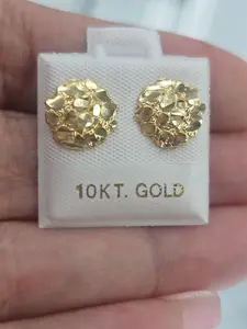 Round 10k yellow Gold  Nugget Earrings 10 Mm