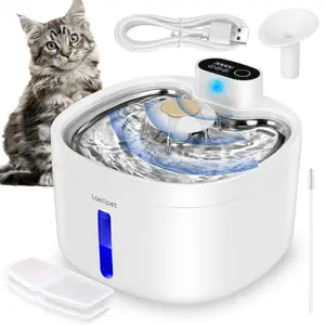 2.6l/88oz Battery Operated Cat Water Fountain,Wireless Stainless Steel Cordless 3 Modes Automatic Water Dispenser for Cats with Motion Sensor Silent Pump Dog Pet Fountain Multi-Filtration BPA-Free