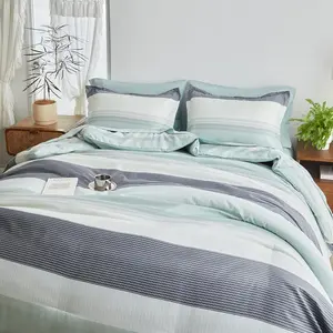 Ombre Striped Bed in a Bag 7 count  Size, Grey Green and White Stripes Comforter Sheet Set (1 Comforter, 1 Flat Sheet, 1 Fitted Sheet, 2 Pillow Shams, 2 Pillowcases)