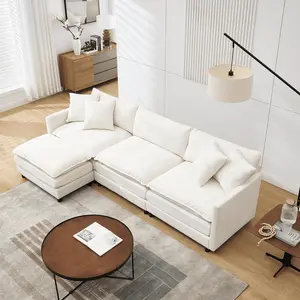 108" Sectional Sofa Couch for Living Room,Modern Chenille L Shaped Couch, Modular Sofa Sleeper with  Chaise & 3 Pillow Beige