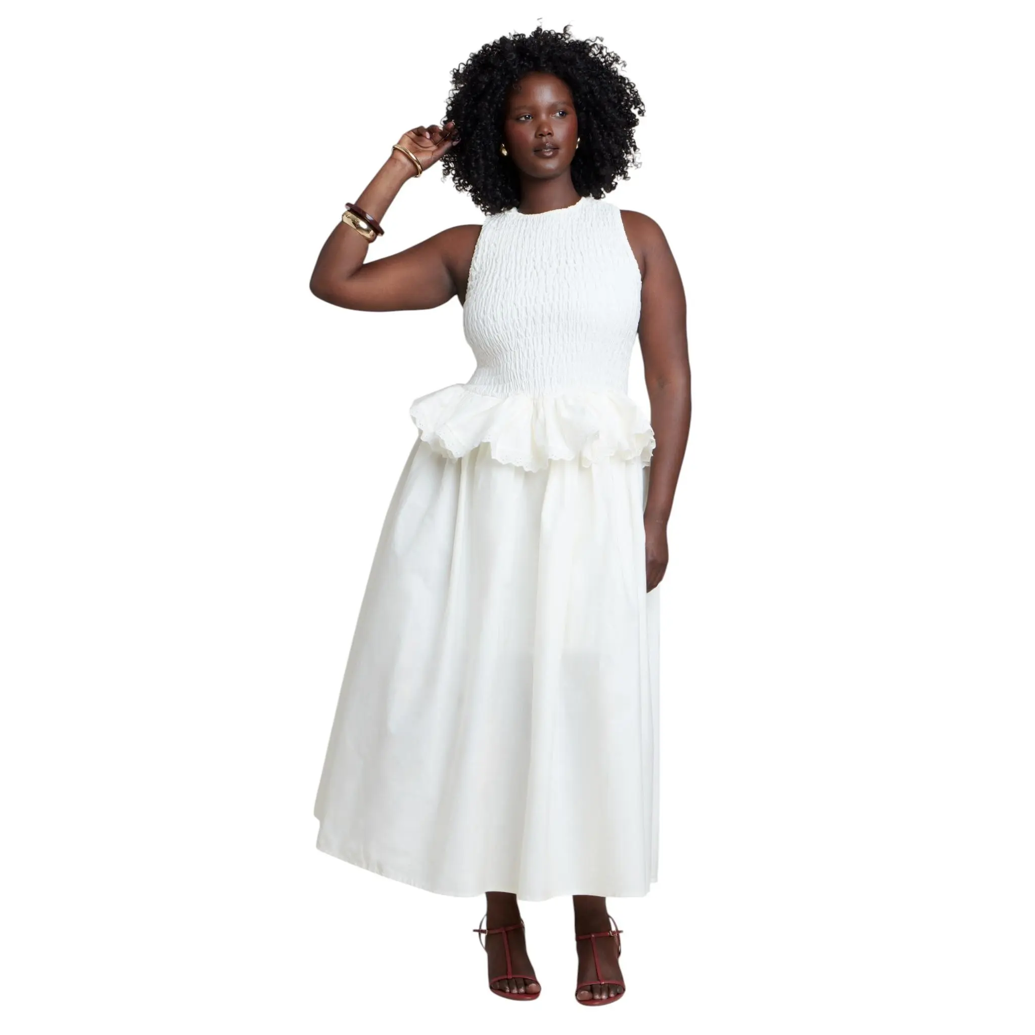 ELOQUII Women's Plus Size Trim Detail Peplum Midi Dress