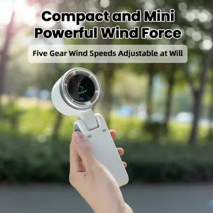 Portable Neck Fan with Turbo Airflow, Foldable Handheld Mini Fan, USB Rechargeable Personal Cooling Fan with 5 Speed Settings for Travel, Outdoor & Office