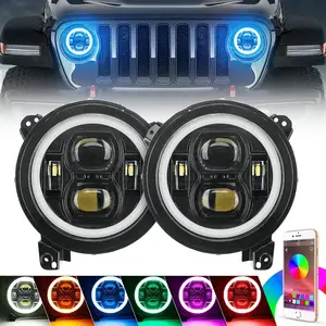 9" LED RGB Headlights with White Halo for 2018-2025 Wrangler JL & Gladiator JT
