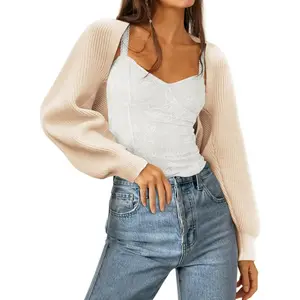 Women's Bolero Shrug Sweater 2025 Knitted Long Sleeve Open Front Cropped Cardigan Shrugs Sweaters Y2K Tops
