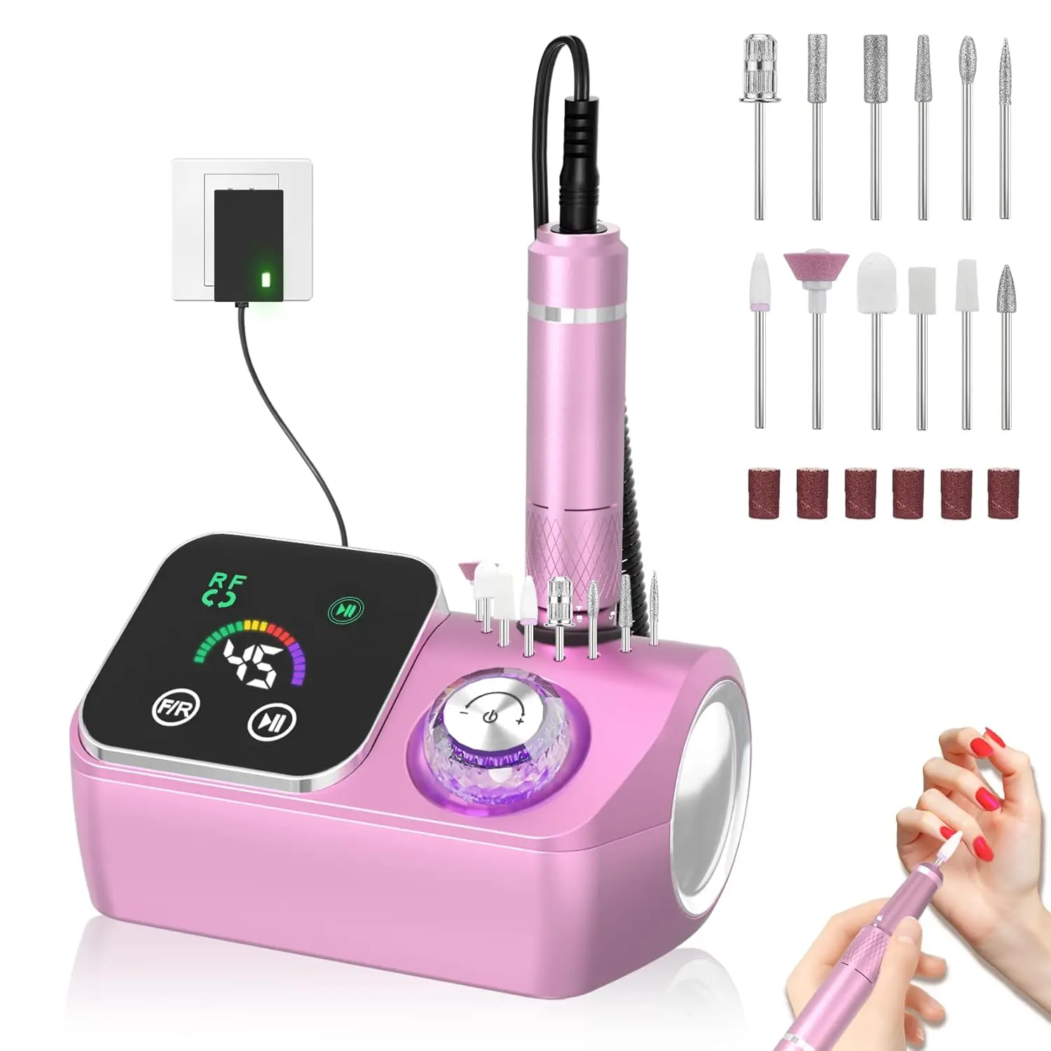 40000RPM Electric Nail File Drill Professional Kit, Drill Machine with LCD Display, Manicure Pedicure Polishing Acrylic Gel Nail Grinder for Salon, Home Use