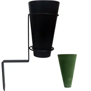 Metal Cemetery Flower Vase for Grave Cemetery Decorations for Grave Cemetery in Ground with Stakes and Floral  Blue