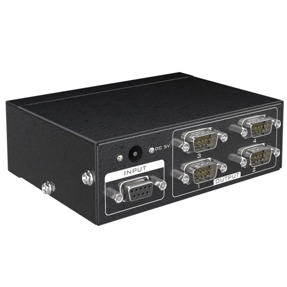 MT-RS104 Active 1-to-4 RS232 Splitter with Metal Port, 4-to-1 Bi-Directional Function, DR9 Female RS-232, 300-115200bps, Any Protocol Format, Delay-Free Data Transmission, US Plug Power Adapter (Household Appliance Accessory), Bidirectional, 1 Channel Inp