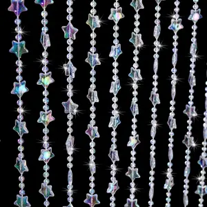 30 Strands Beaded Curtains Doorways Iridescent  Door Beads Curtains High-Density  Hanging Doorway String Curtains for Window Living Room Wedding 35" x 79" - Stars