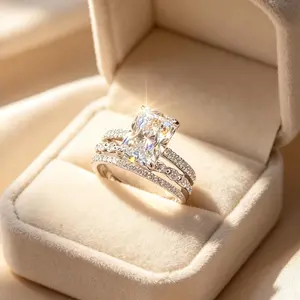 Radiant Cut  Engagement Ring Set, Promise Ring for GF, 3-Piece Twisted Pavé Stackable Wedding Band Set for Women