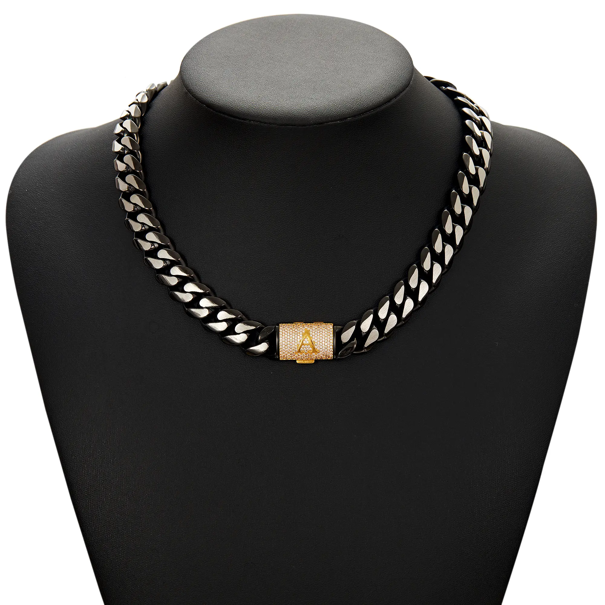26 letters thick men's gradient black Cuban chain necklace fashion hip hop punk style chain necklace suitable for party, daily decoration, fashionable and versatile stainless steel gift rap fashion