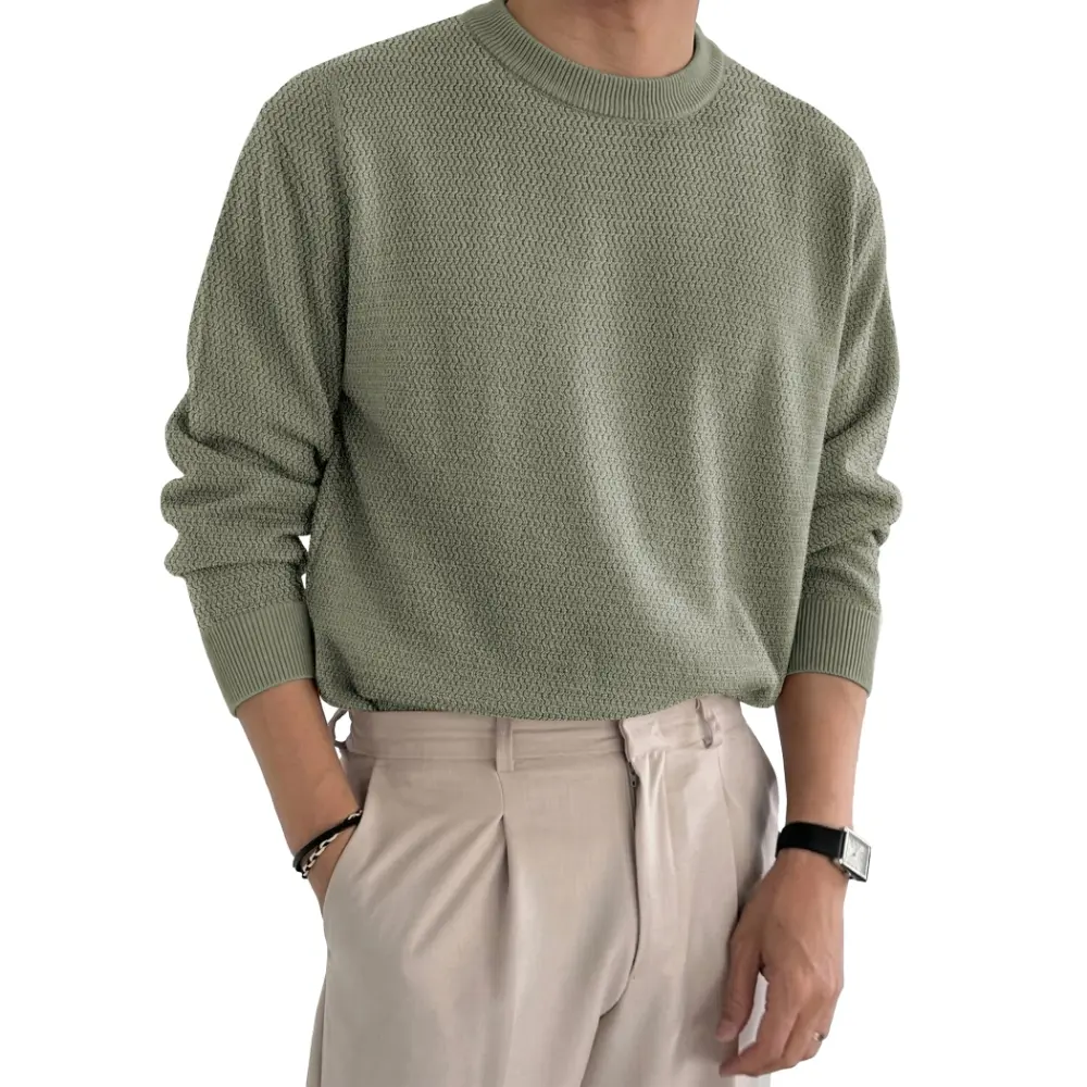 JMIERR Men's Textured Crewneck Sweater | Breathable Fall Knit Top