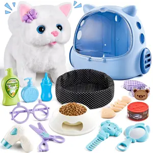 16-Piece Kids Pet Care Grooming Set - Realistic Electronic Walking Plush Kitten, Toy Carrier, Feeding Accessories, Ideal Gift for Children outdoorfun