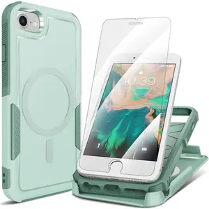 iPhone SE Gen 3rd 2022/2nd 2020 Case with 2X Tempered Glass Screen Protector, 360° Full Body Shockproof & 2 in 1 Design, Durable Protection