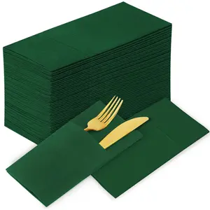 Dark Green Black Napkins Disposable with Pocket Cloth Like Dinner Paper Napkins 100 Pack Folded Guest Hand Towel for New Year Decoration Party Christmas Wedding Reception Bathroom (16.5 x 16.5in)
