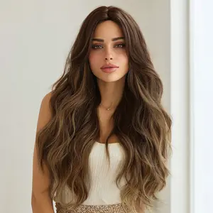 SMILCO/24-inch Mixed Brown Long Loose Curly Wave Lace Front Wigs For Daily Style/SM9032 Machine Made Wig Layered Wigs