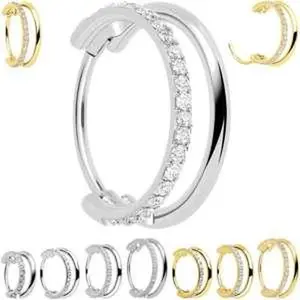 Single Row Micro Gem Implant Grade Titanium Hinged Double Hoop Nose Ring