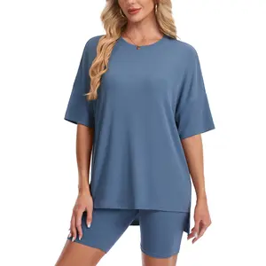 YUCOLEN Women 2 Piece Oversized Shirts Shorts Lounge Set Summer Casual Matching Airport Travel Outfit Athleisure Sets Clothes SummerVibes