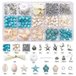 3200 Pieces Ocean Vacation Jewelry Making Kit, Including Turtle, Shell, Starfish Accessories - Natural Stone and Polymer Clay Beads DIY Bracelet Necklace Material Kit - Elegant Beach Theme Handmade Kit, Suitable for Creative Enthusiasts
