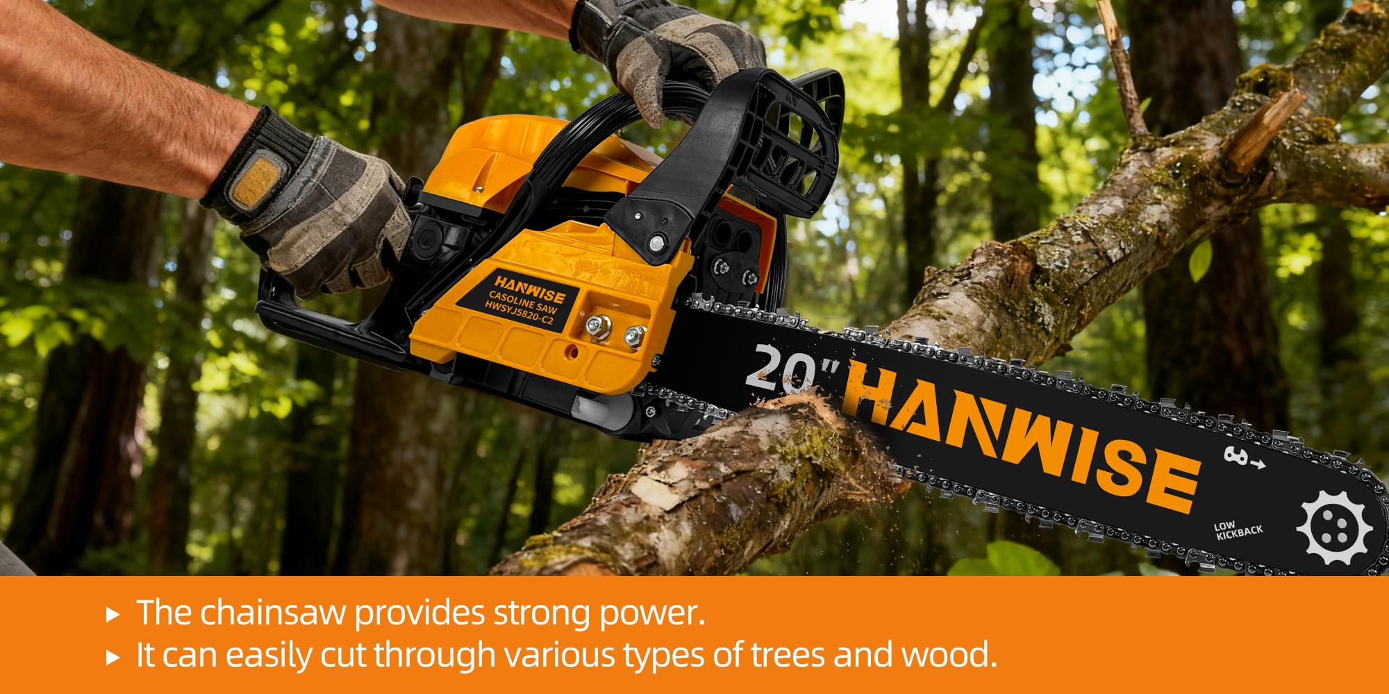 HANWISE Gas Chain Saw | 20 inch Heavy duty Cordless Gasoline Chain Saw, Suitable for Forestry/Wood Cutting | 2-stroke Professional Chain Saw, Used for Garden/Farm/Courtyard Gifts | Perfect Gift for New Year/Valentine's Day