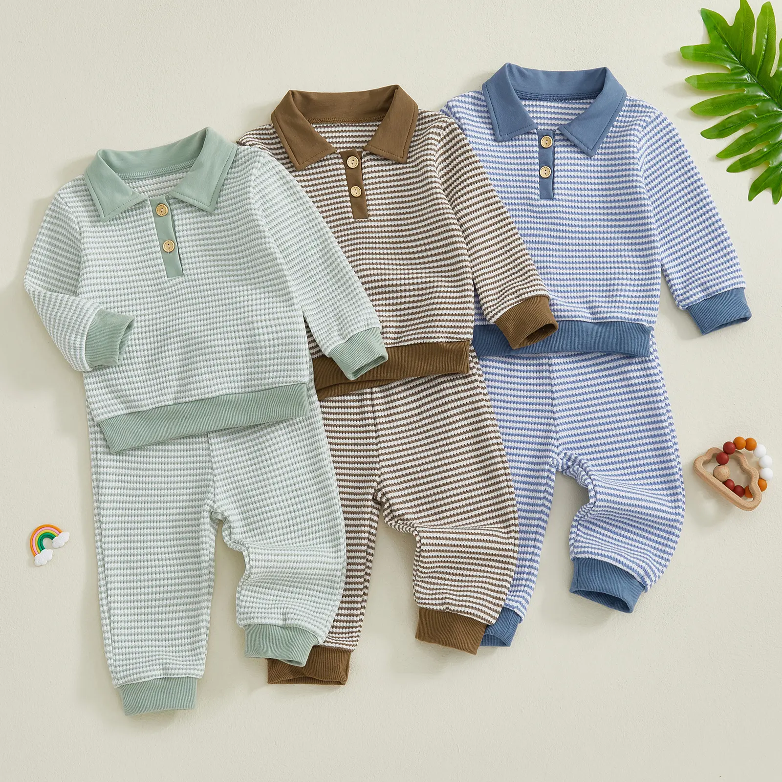 FOCUSNORM Baby Boy Clothes Toddler Fall Winter Outfit Sweater Toddler Boy Striped Clothes 6 12 18 Months 2 3T 4T Pant Set