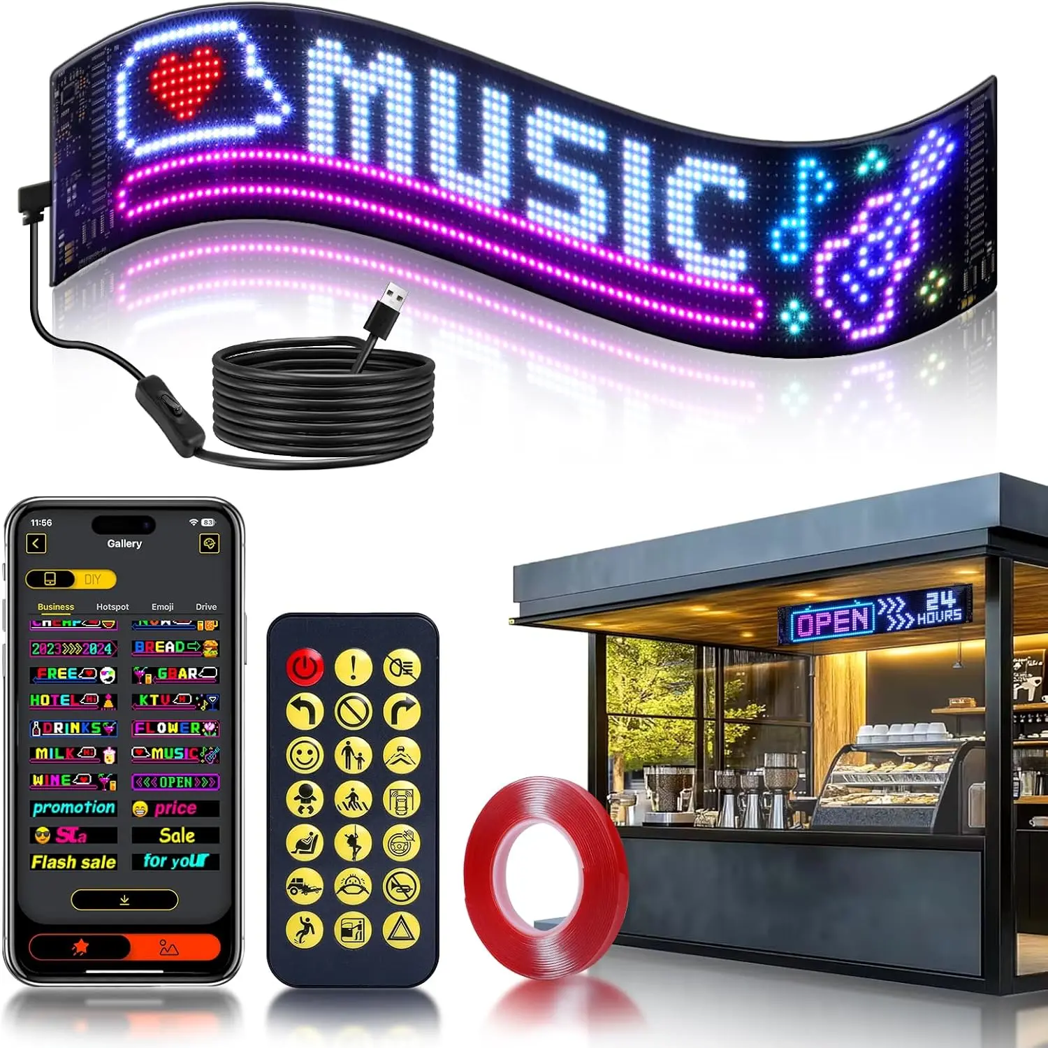 Flexible LED Eye Screen for Car - Colorful Soft Window Lamp, Fully Programmable Illuminated Emblem Display Panel Decoration Custom fun car accessories,Summervibes Automotive Truck cars accessories,summerwins cool car stuff for women Vehicle