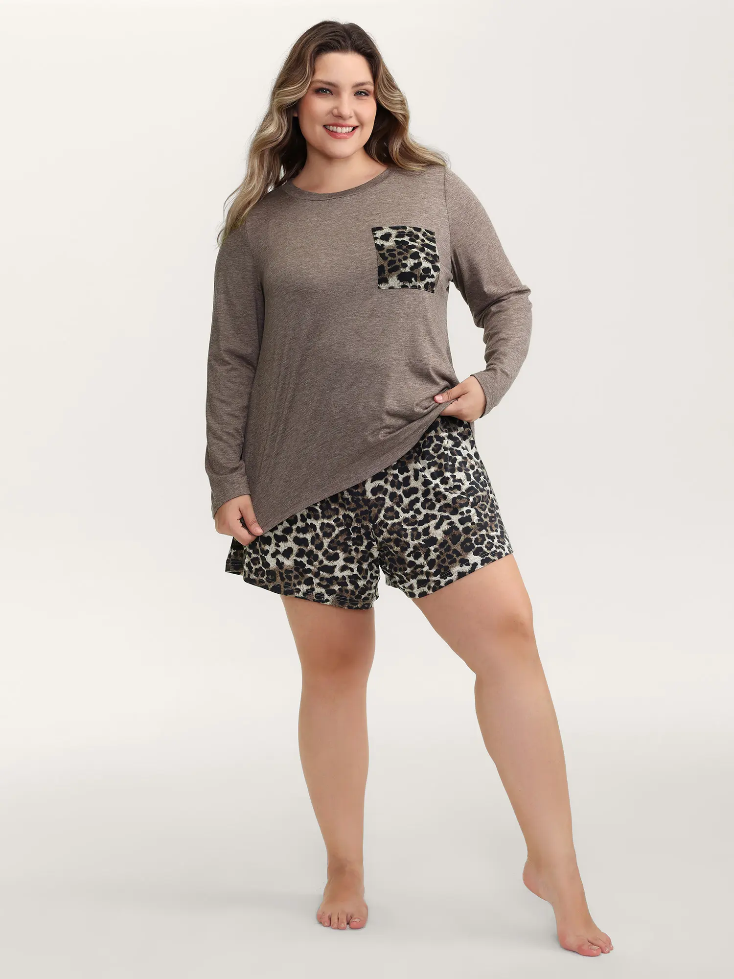 BloomChic Plus Size Pajama Set for Women, 2-Piece Leopard Print Loungewear, High Stretch Polyester Mix Nightwear with Long Sleeves and Pockets, Casual, Affordable Fashion, 14-16/1X, Cold Wash, 26/4X, Multicolor, Long Sleeve, Woman 2 Piece Set, Clothes, Hi