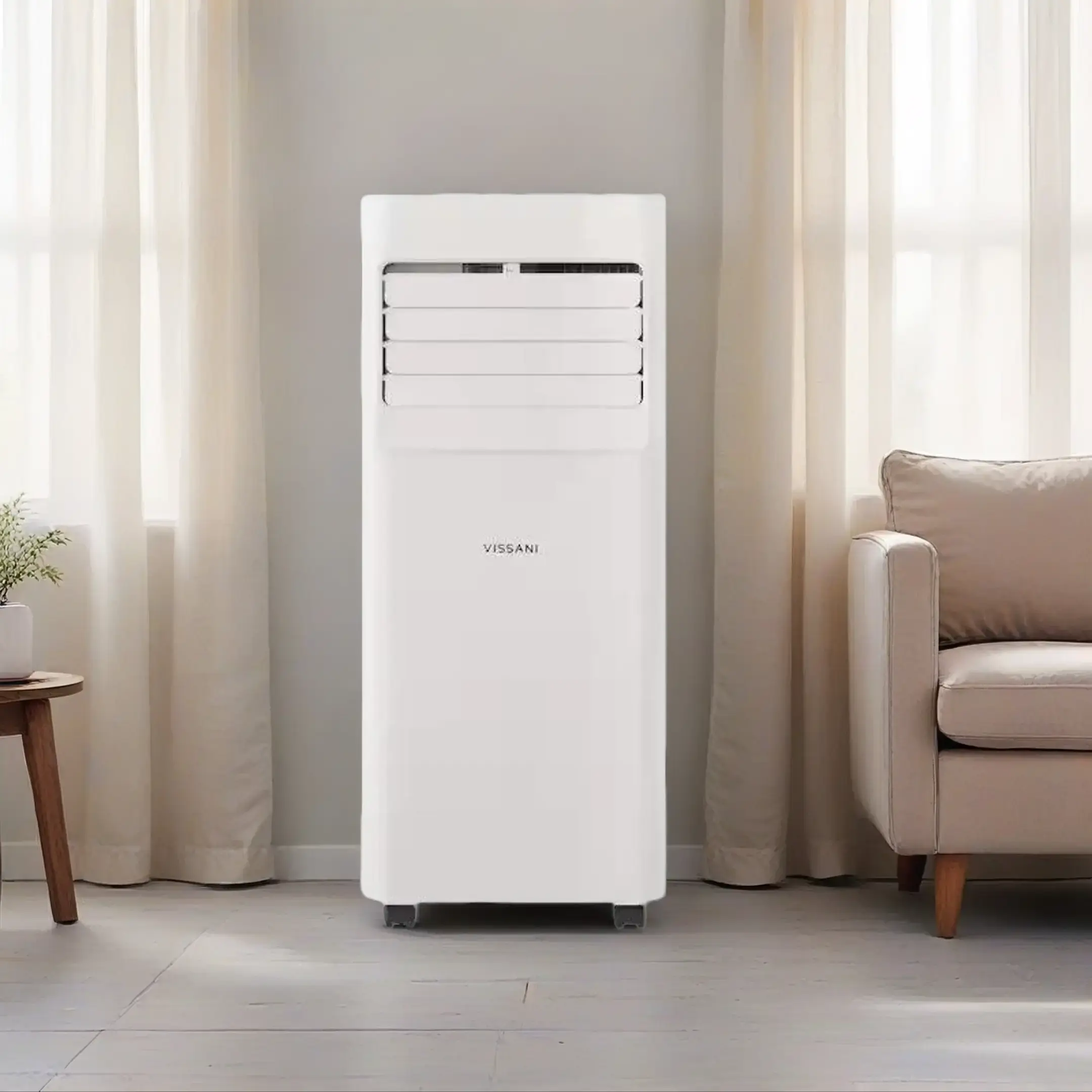 Vissani 5,000 BTU Portable Air Conditioner - 3-in-1 Design (Cool/Dehumidify/Fan), 150 sq. ft. Coverage, Remote Control, 24-Hour Timer, Low Noise, Easy Installation, Adjustable Louvers, Auto-Restart Function, Eco-Friendly R-32, White - Like New, 3-In-1 Mod