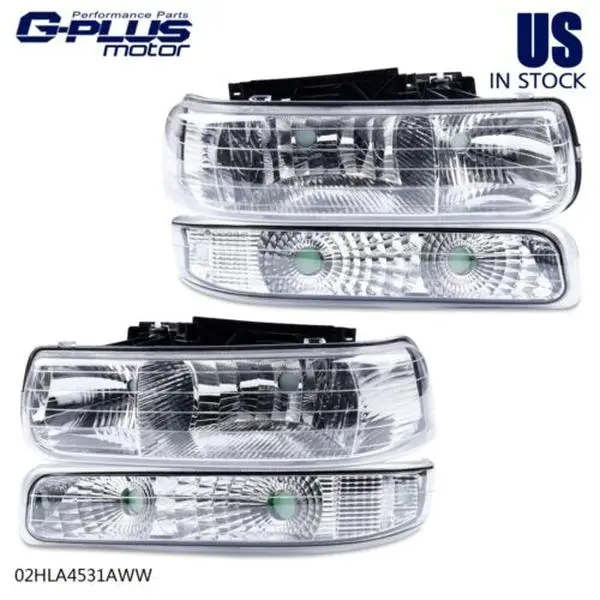 Bumper Headlight/Lamp Clear Side Chrome Fit For 99-02 Silverado/00-06 Suburban G-PLUS