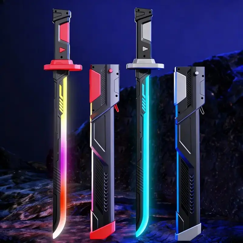 22.4" LED Saber Katana Sword - ABS Plastic, USB Powered, 8-Color Light-Up Cyberpunk Toy with Spark & Mist Hit Sound, for Cosplays & Dueling