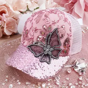Women's Baseball Hat Mesh With Air Permeable Shade Hat, Butterfly Embroidery Sequin Trend Hat, Women's Dot Diamond Cap, Street Casual Fashion Hat undefined