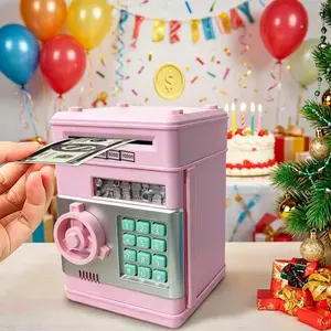 Kids' Plastic Smart Electronic Piggy Bank - Home Decor Mini ATM Machine with Digital Code Lock, Soft Glow LED Light, Anti-Drop Sturdy Shell, Auto Paper Money Rolling, Educational Money Management Toy