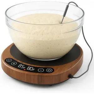 Wood Grain Compact Stainless Steel Kitchen Fermenter & Dough Warmer Pro 2026, Larger Size, Upgraded with Real-Time Dough Probe, Dual-Temp Display, 70-110°F Precision Control, 24H Timer for Home Bakers
